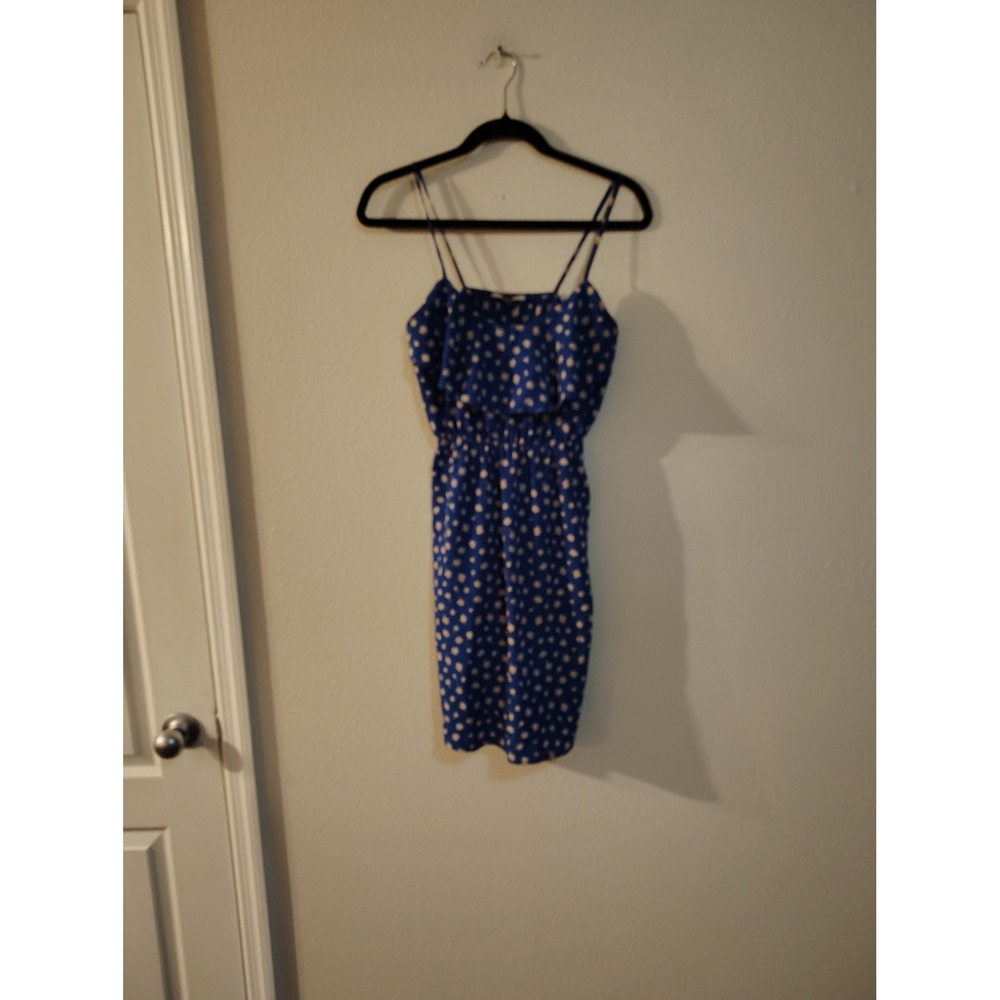 Soprano Womens Blue Floral Mini Dress Daisy Print‎ Ruffle Elastic Waist Medium